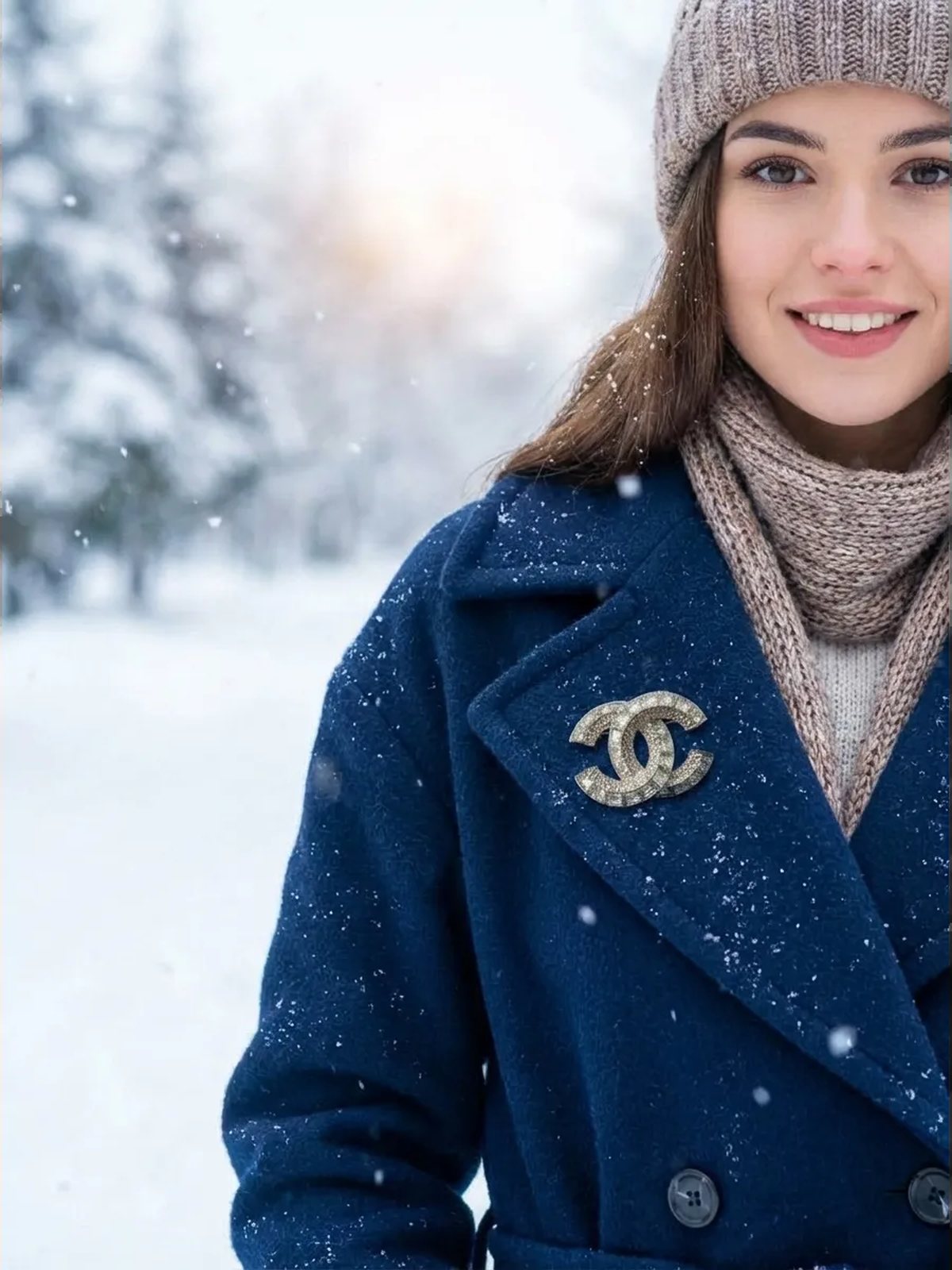 Брошь Chanel с цирконами в подарочной коробке