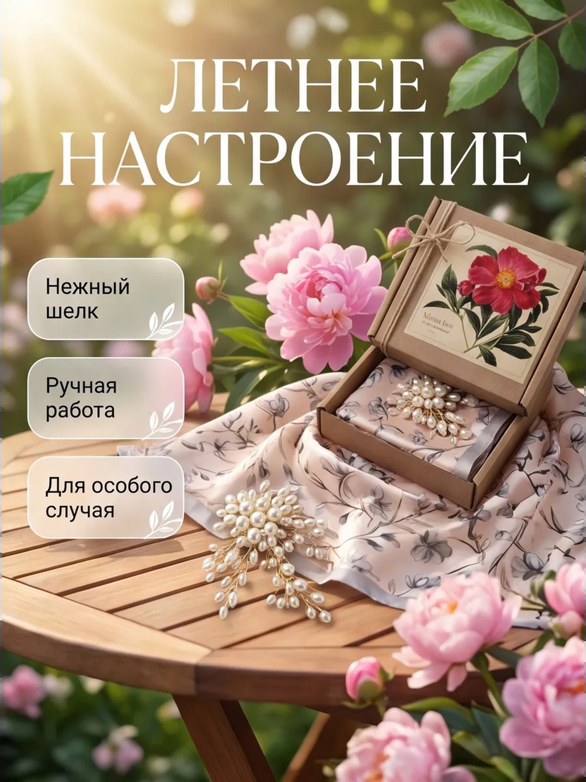 Подарочный набор с платком на шею и брошью женский