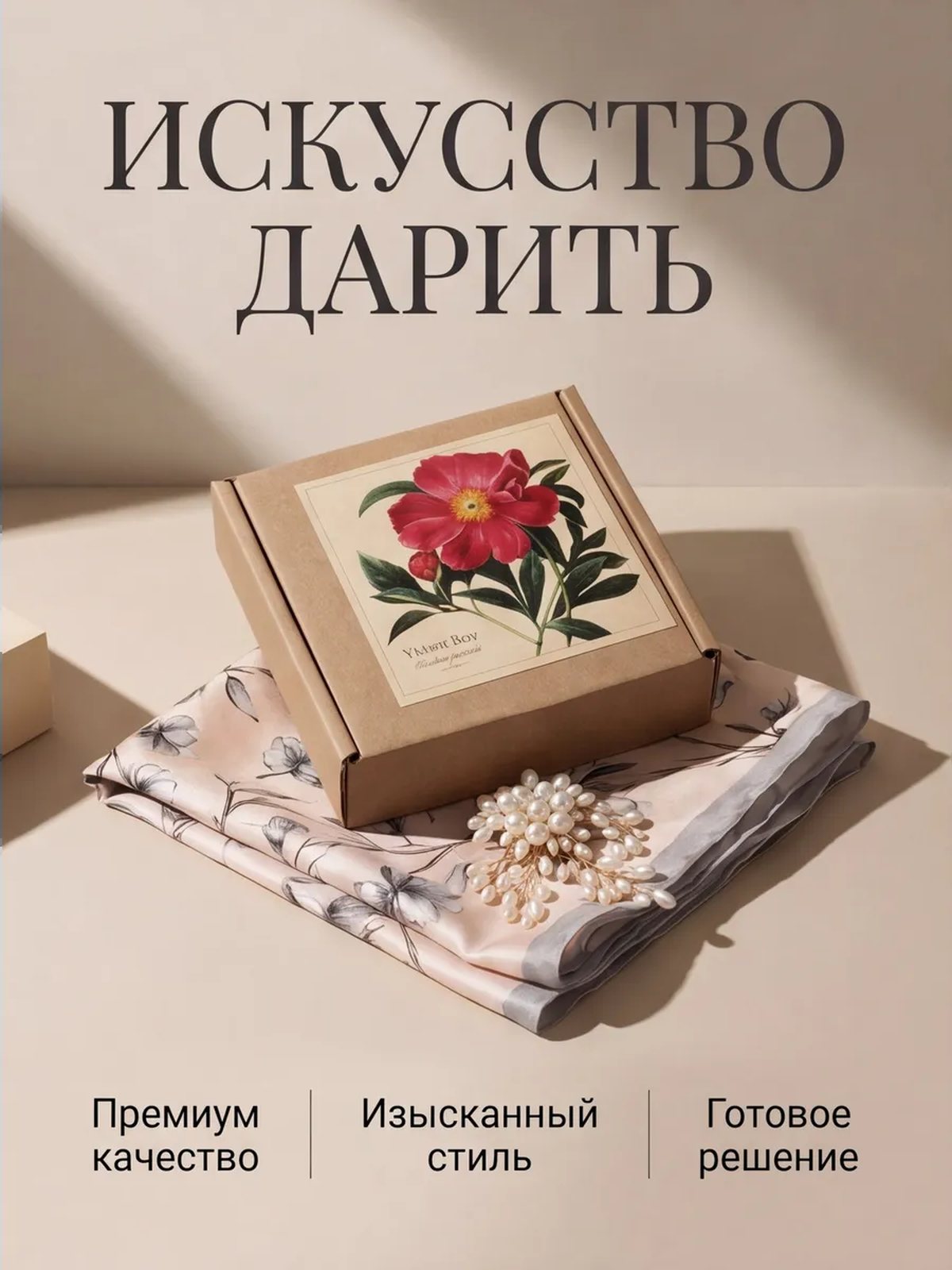 Подарочный набор с платком на шею и брошью женский